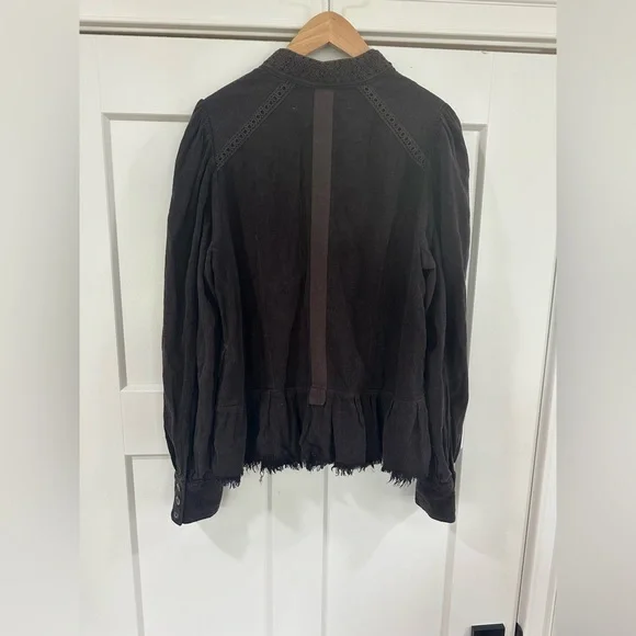 Free People Brown Suede Military-Style Lace-Trim Jacket - Picture 3 of 3